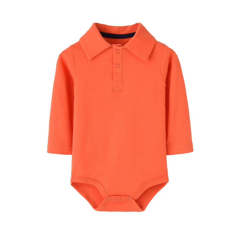 Teach Leanbh Infant Baby Polo Bodysuit Cotton Long Sleeve Pure Color Shirt 3-24 Months (9 Months, Orange) - Image 1